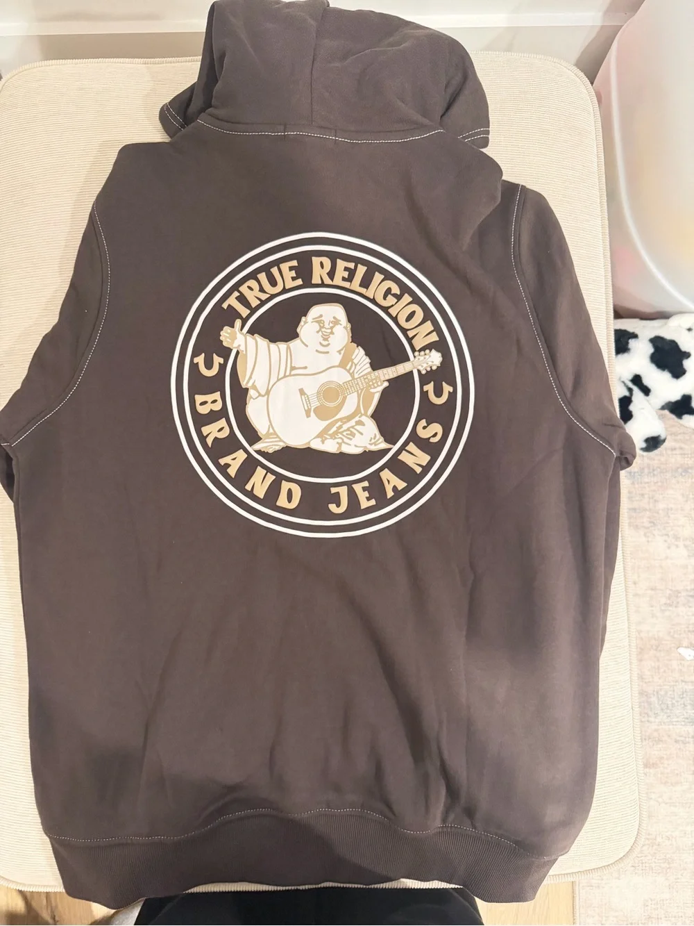 True Religion Brown Full-Zip Hoodie with White Horseshoe Logo